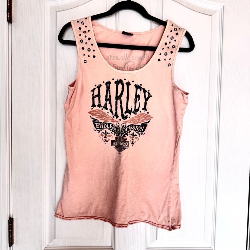 Harley-Davidson Pocono Mountain Light Pink Studded Tank Top Sz M/L